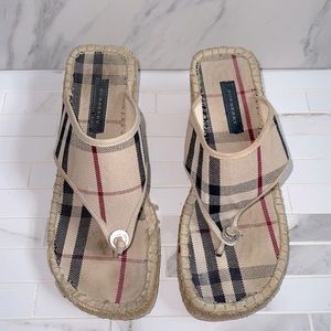 Burberry Nova Check Espadrille Thong Wedges Size 35